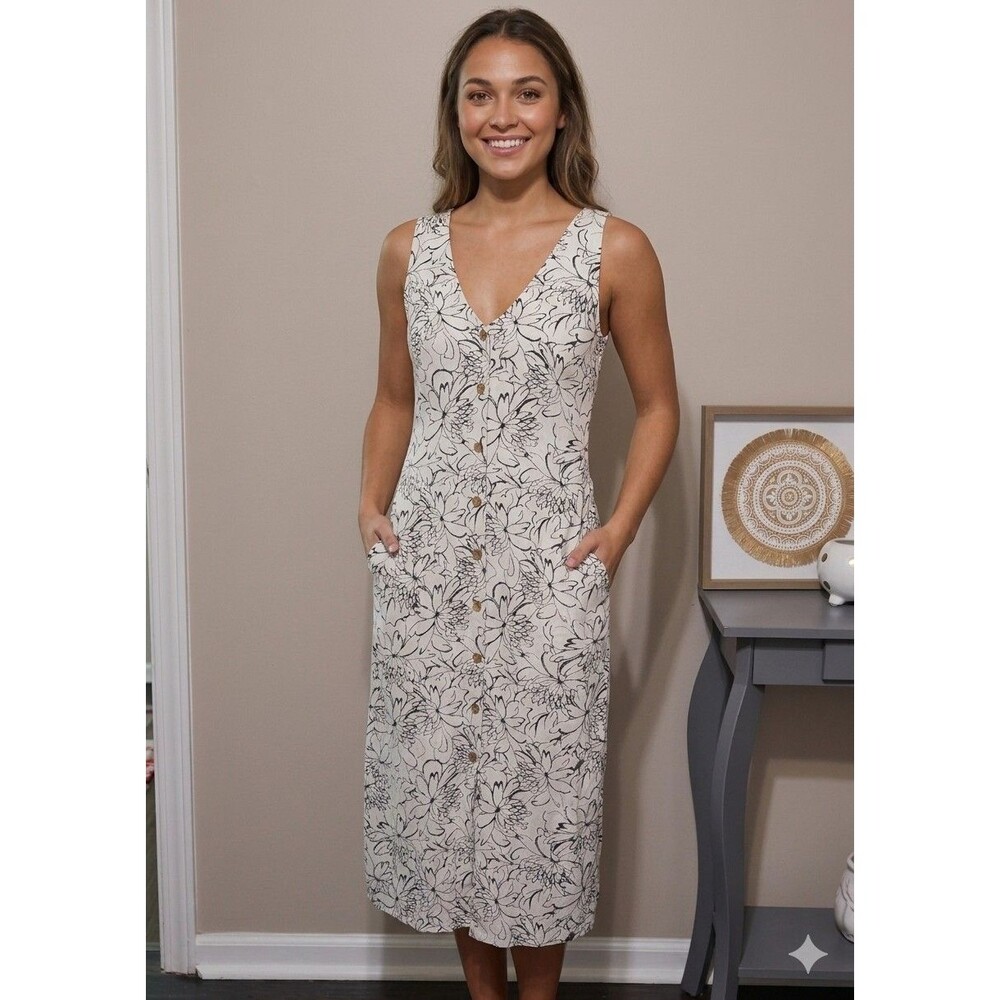 Old Navy Womens 55% Linen Corset  Sleeveless V-neck Pockets Sz Small Floral